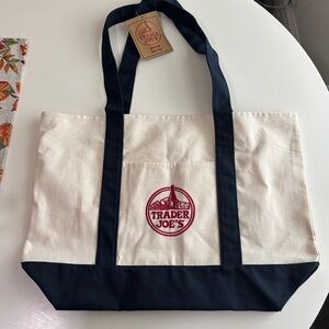 Trader Joe's Cream and Black Tote Bag